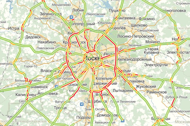 Пробки на дорогах Москвы в 11:11 26 декабря 2014 г.